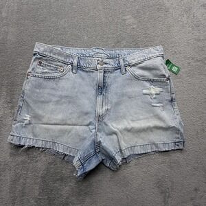 Gap Shorts Womens 16 Blue 4" High Rise Stride Denim Cutoff Distressed Raw‎ Hem